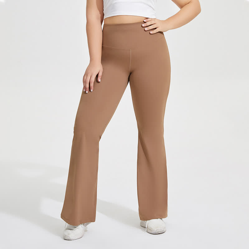 Solid Color Stretchy Yoga Flare Pants - Coffee - 4XL - image 0