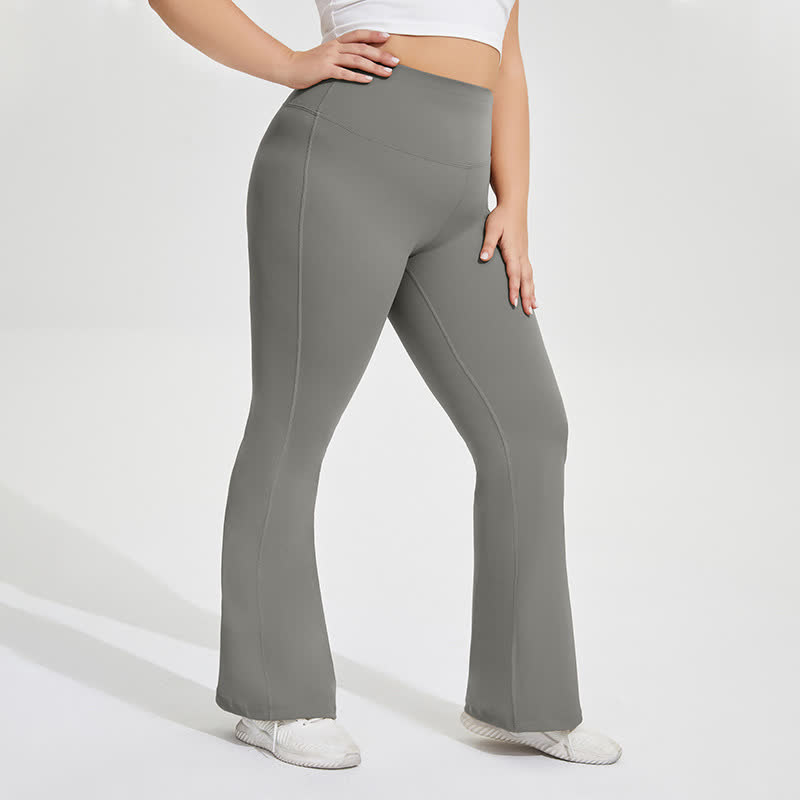 Solid Color Stretchy Yoga Flare Pants - Grey - 4XL - image 6