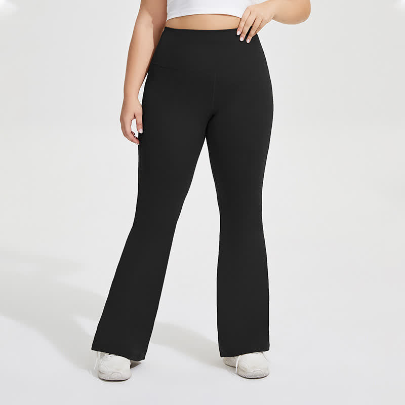 Solid Color Stretchy Yoga Flare Pants - Black - 4XL - image 10