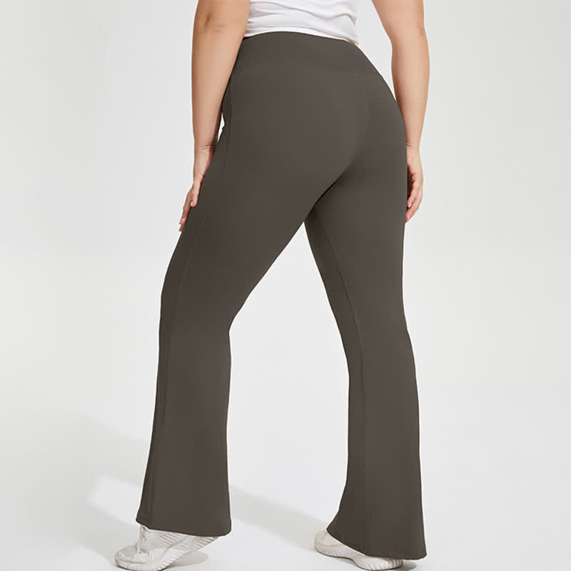 Solid Color Stretchy Yoga Flare Pants - Brown - 4XL - image 9