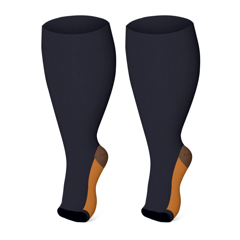 Plus Size Solid Color Open Toe Compression Socks(3 Pairs)