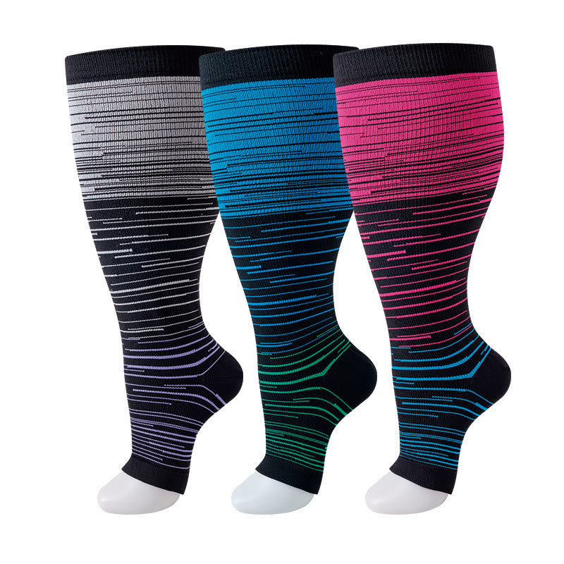 Plus Size Open Toe Compression Socks(3 Pairs) - Multicolor - 4XL - image 5