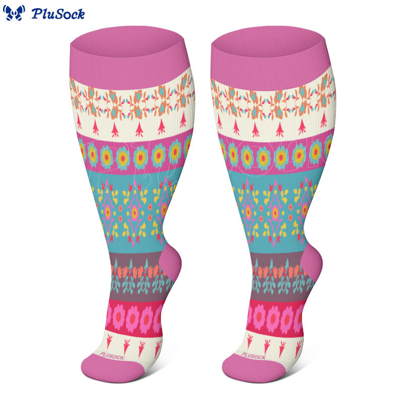 Plus Size Retro Color Matching Compression Socks(3 Pairs)
