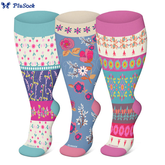 Plus Size Retro Color Matching Compression Socks(3 Pairs)