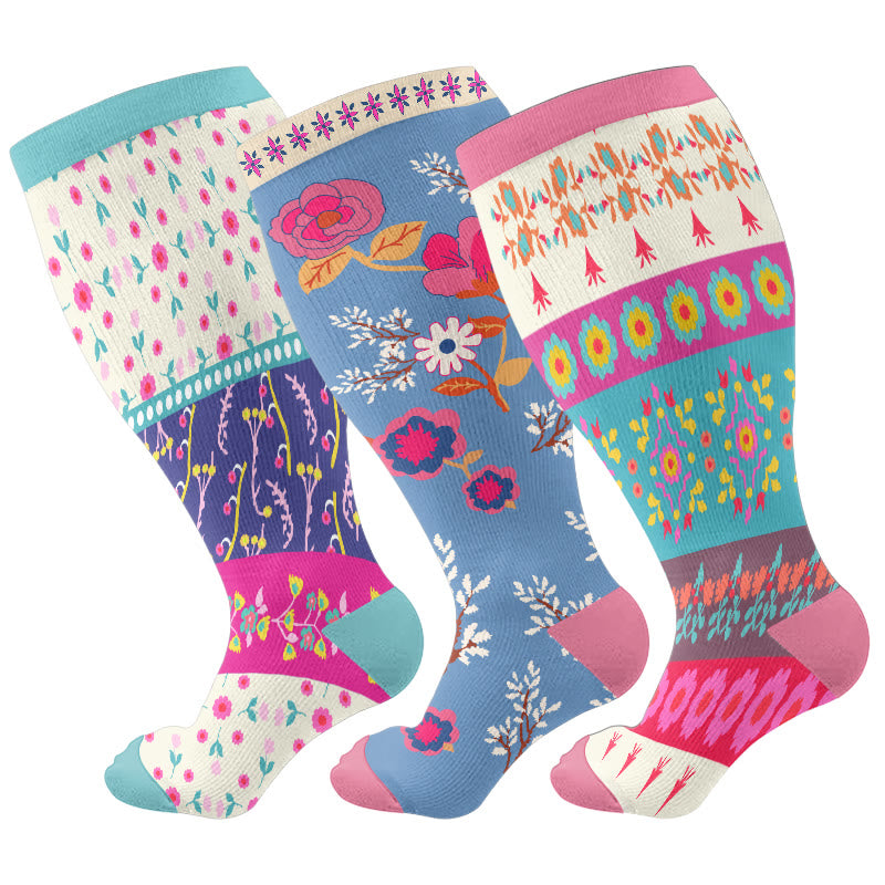 Plus Size Retro Color Matching Compression Socks(3 Pairs)