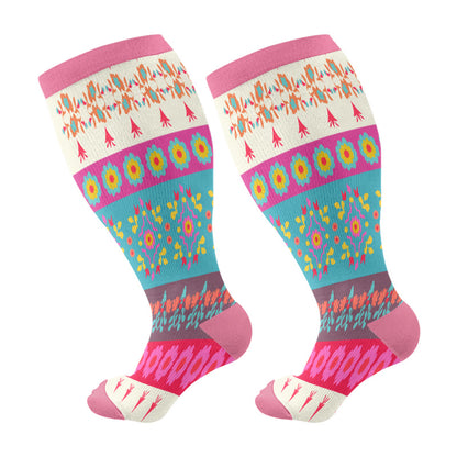 Plus Size Retro Color Matching Compression Socks(3 Pairs)