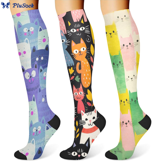 Cartoon Cat Compression Socks(3 Pairs)