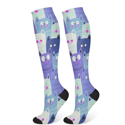 Cartoon Cat Compression Socks(3 Pairs) - Purple(1 Pair) - S/M - image 5