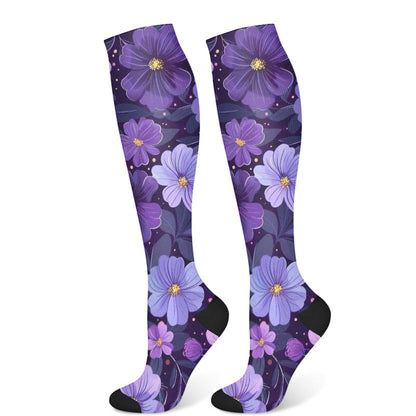 Purple Flower Series Compression Socks(3 Pairs)