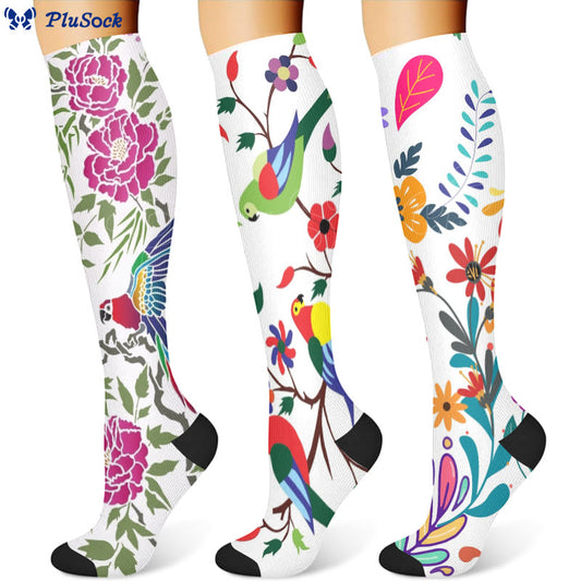 Flower Parrot Compression Socks(3 Pairs)