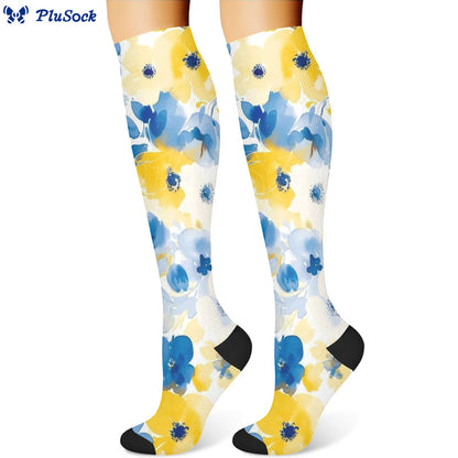 Yellow Pink Blooming Flower Compression Socks(3 Pairs) - image 2