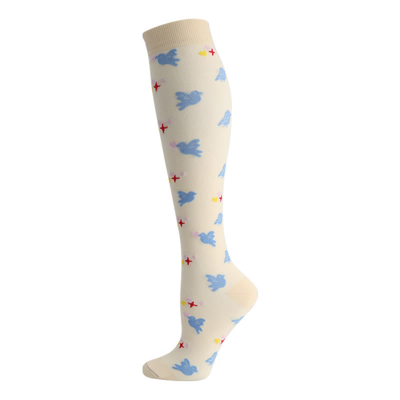 Cute Cat Bird Flowers Compression Socks(6 Pairs) - image 3