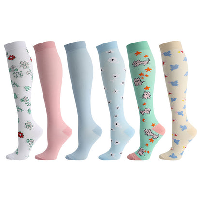 Cute Cat Bird Flowers Compression Socks(6 Pairs) - Multicolor - EU40-46(US7-12) - image 0