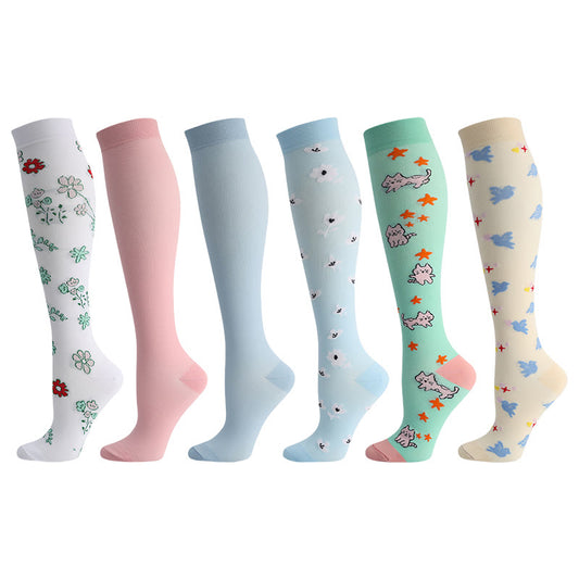 Cute Cat Bird Flowers Compression Socks(6 Pairs) - Multicolor - EU40-46(US7-12) - image 0