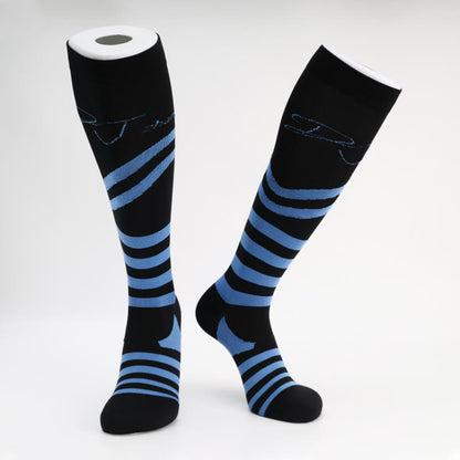 Letter Stripes Compression Socks(5 Pairs) - Blue - EU40-46(US7-12) - image 5