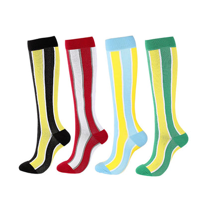 Wide Stripes Compression Socks(4 Pairs) - Multicolor - L/XL - image 0