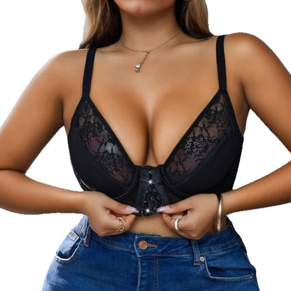 Front Closure Lace Push Up Underwire Bra