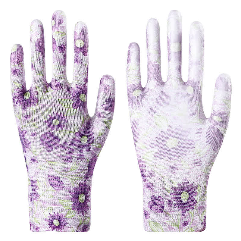 Floral Print Abrasion Resistant Gardening Work Gloves(12 Pairs) - White - One Size - image 1