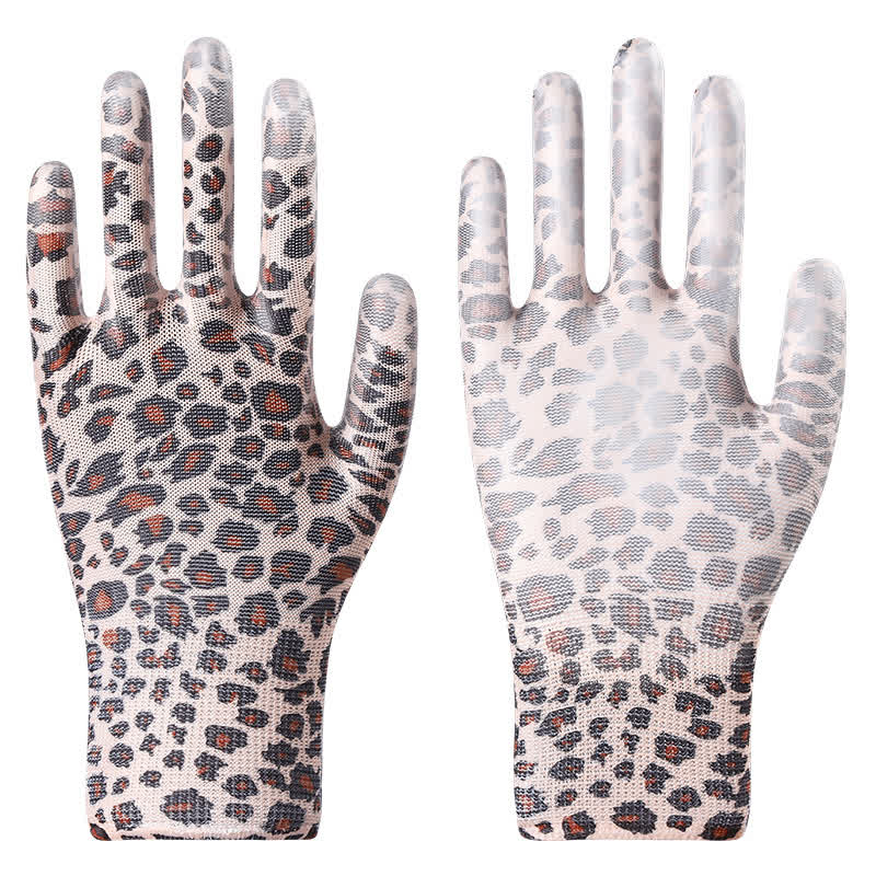 Floral Print Abrasion Resistant Gardening Work Gloves(12 Pairs) - Leopard Print - One Size - image 3