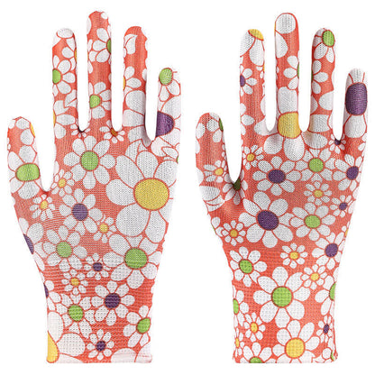 Nylon Knit Printed Gardening Work Gloves(12 Pairs) - Orange - One Size - image 9