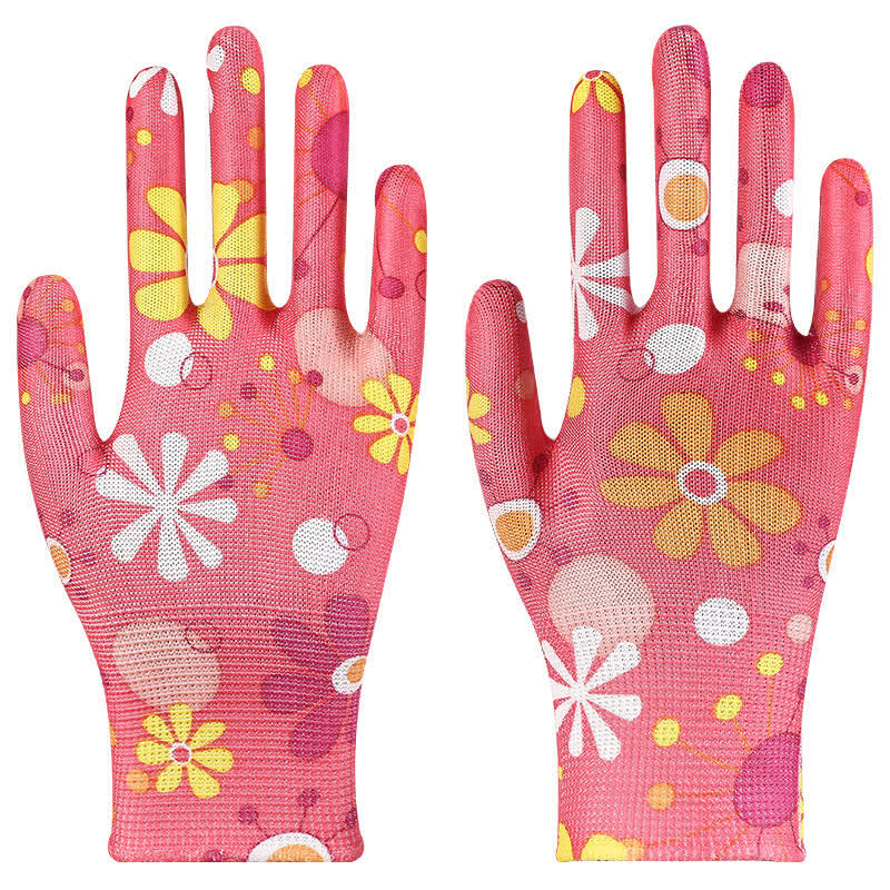 Nylon Knit Printed Gardening Work Gloves(12 Pairs) - Red - One Size - image 7