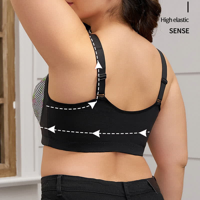 Plus Size Floral Front Closure Wireless Bra