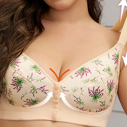 Plus Size Floral Front Closure Wireless Bra