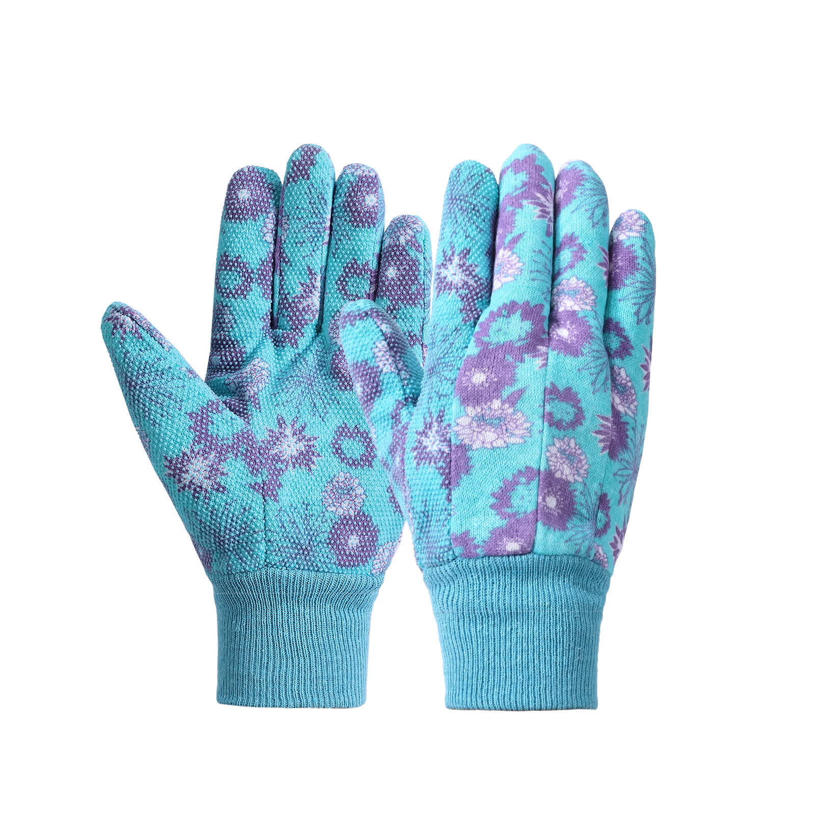 Floral Print Knitted Garden Gloves(3 Pairs) - Blue - One Size - image 0