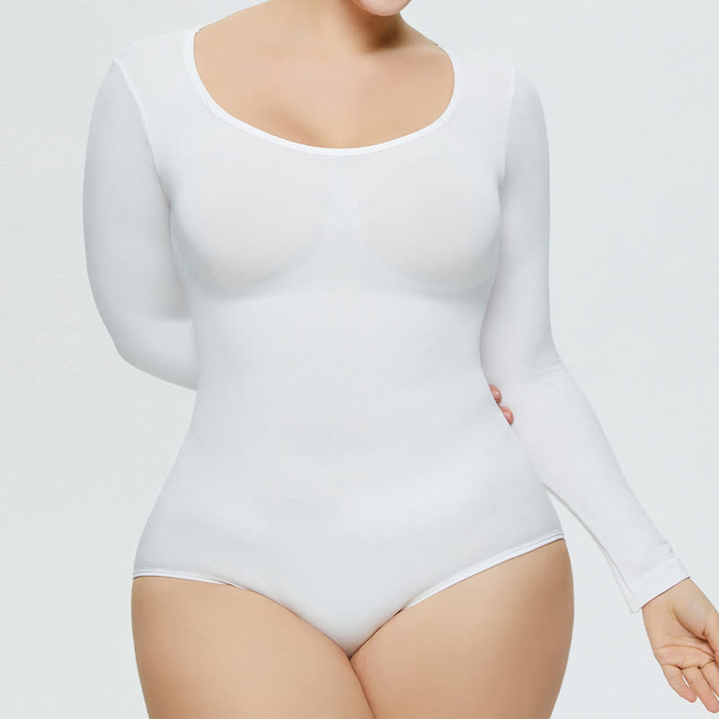 Seamless Long Sleeve Shapewear Bodysuit One Piece - White - 3XL - image 11