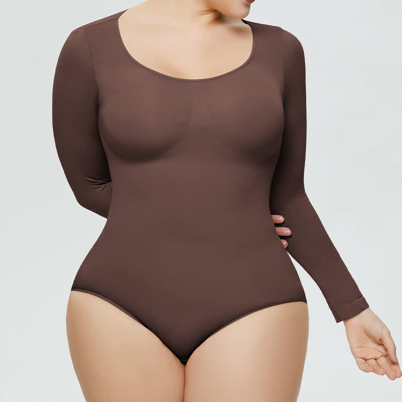 Seamless Long Sleeve Shapewear Bodysuit One Piece - Brown - 3XL - image 7
