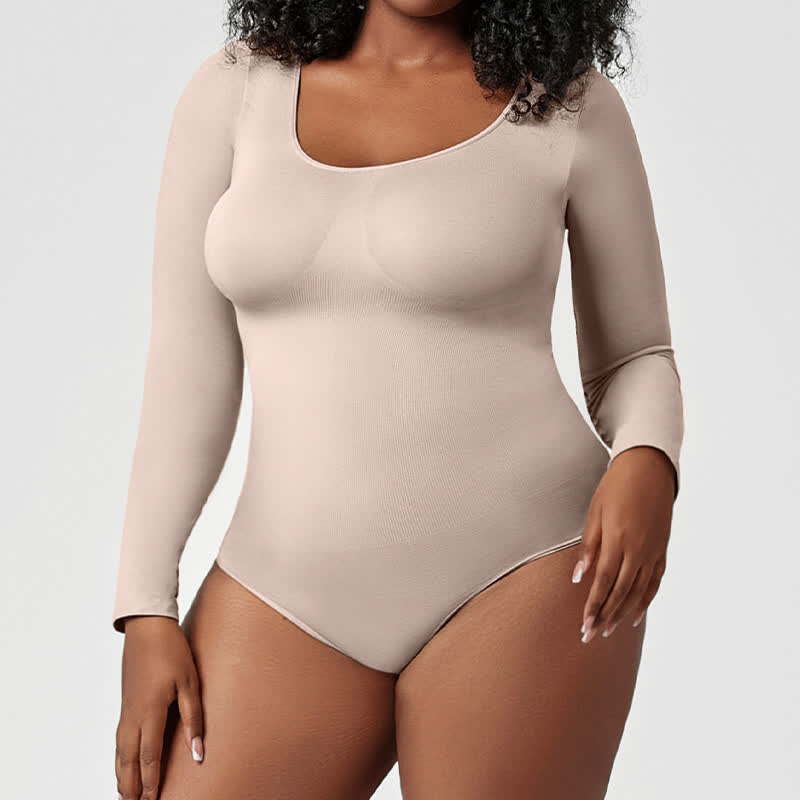 Seamless Long Sleeve Shapewear Bodysuit One Piece - Nude - 3XL - image 4