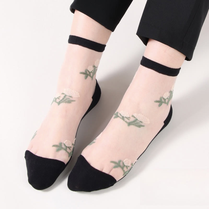 Elegant Flowers Quarter Socks(5 Pairs) - Nude - EU36-40(US3-7) - image 4