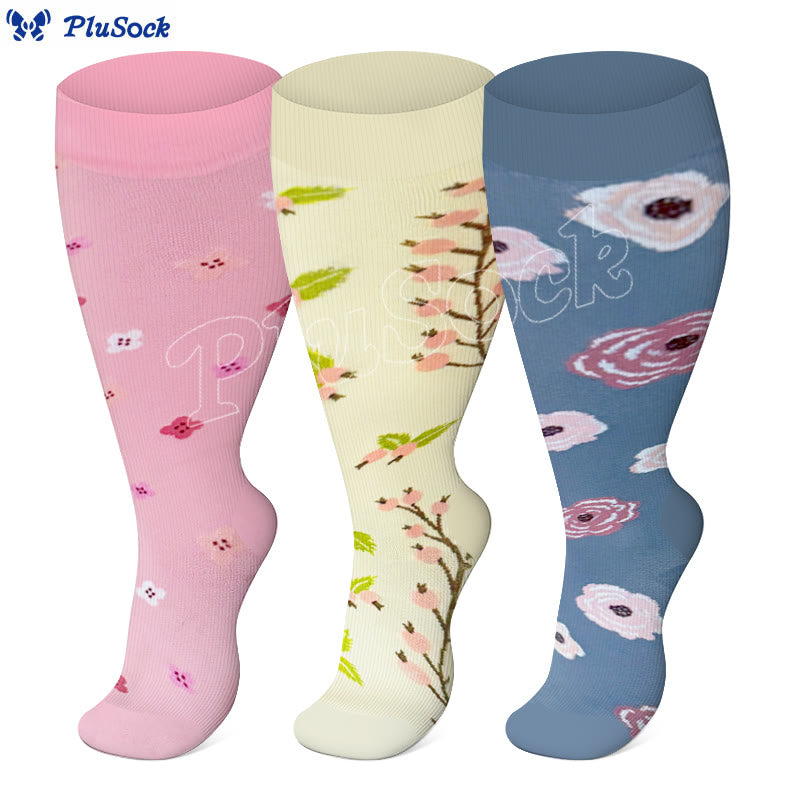 Plus Size Lute Pink Compression Socks(3 Pairs)