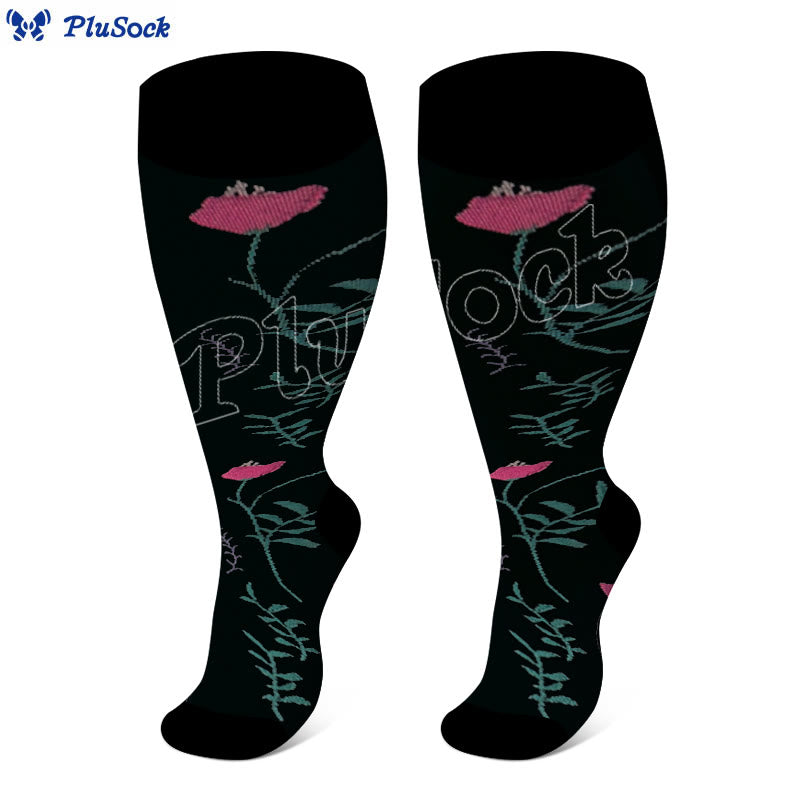 Plus Size Rose Chrysanthemum Compression Socks(3 Pairs) - image 1