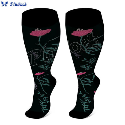 Plus Size Rose Chrysanthemum Compression Socks(3 Pairs) - image 1