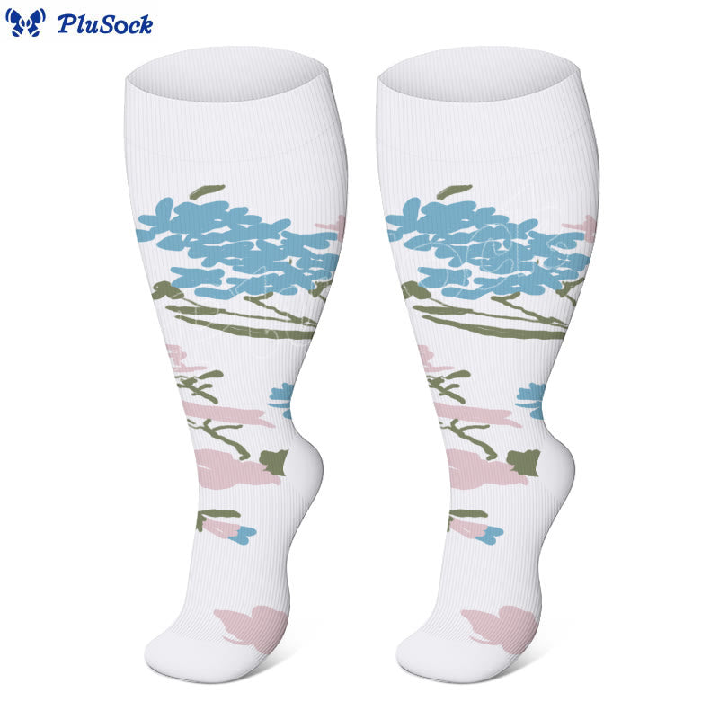 Plus Size Rose Chrysanthemum Compression Socks(3 Pairs)