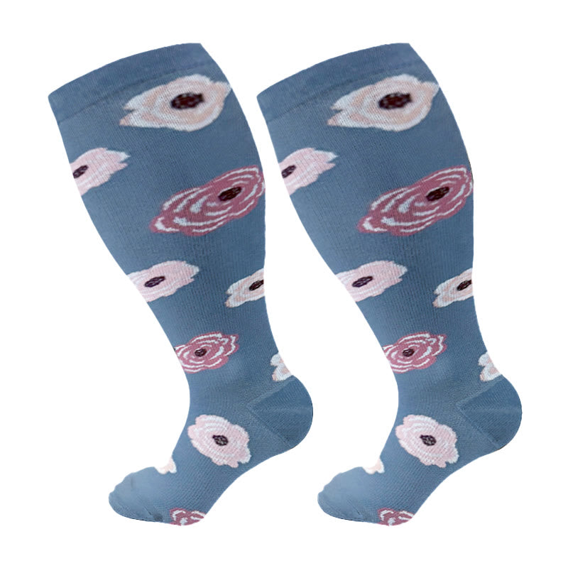 Plus Size Rose Chrysanthemum Compression Socks(3 Pairs)