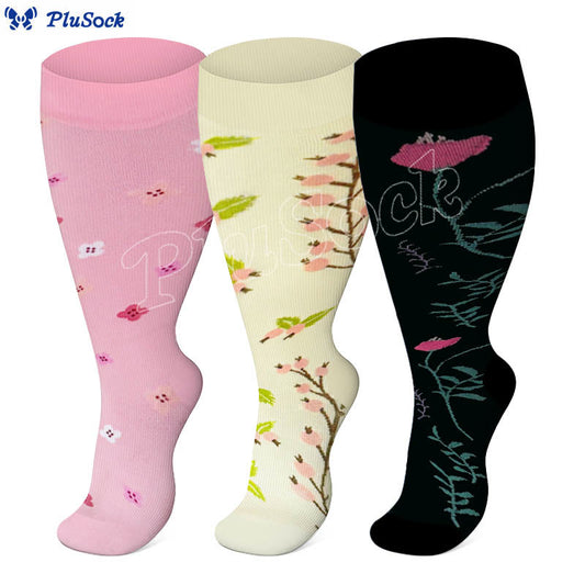 Plus Size Lute Pink Compression Socks(3 Pairs)