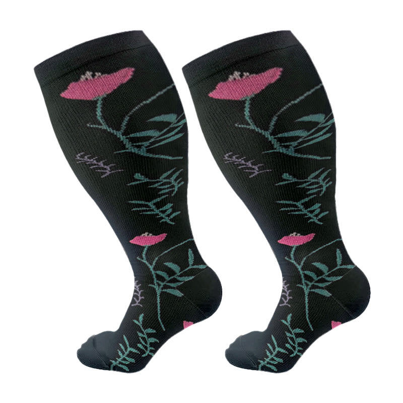 Plus Size Lute Pink Compression Socks(3 Pairs) - Black - 4XL - image 9