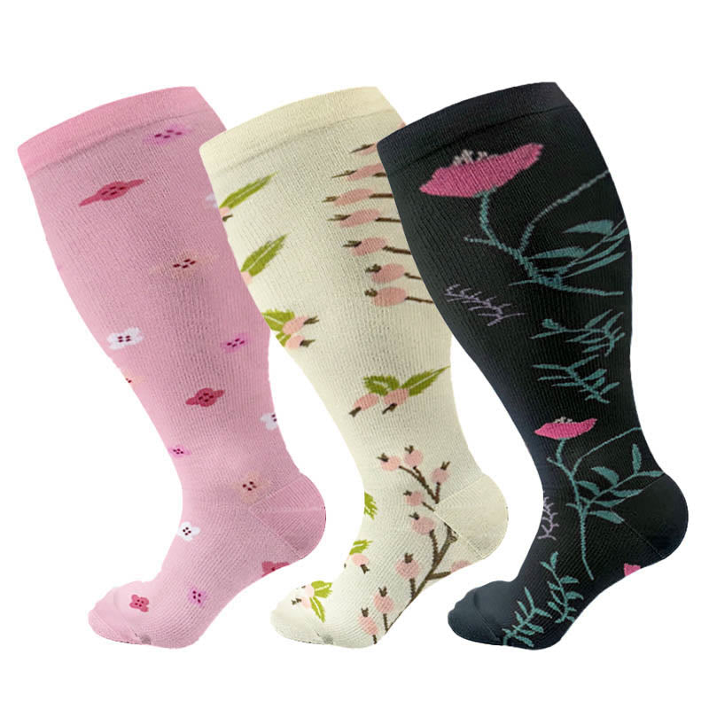 Plus Size Lute Pink Compression Socks(3 Pairs)