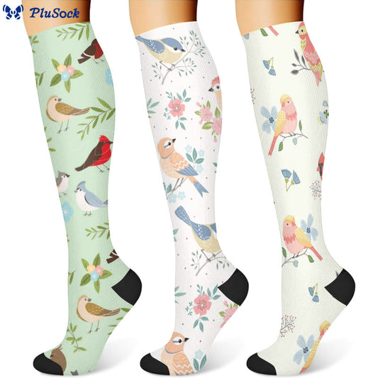 Spring Flower Birds Compression Socks(3 Pairs)
