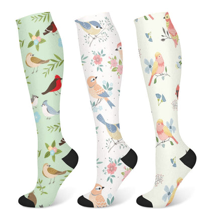 Spring Flower Birds Compression Socks(3 Pairs)