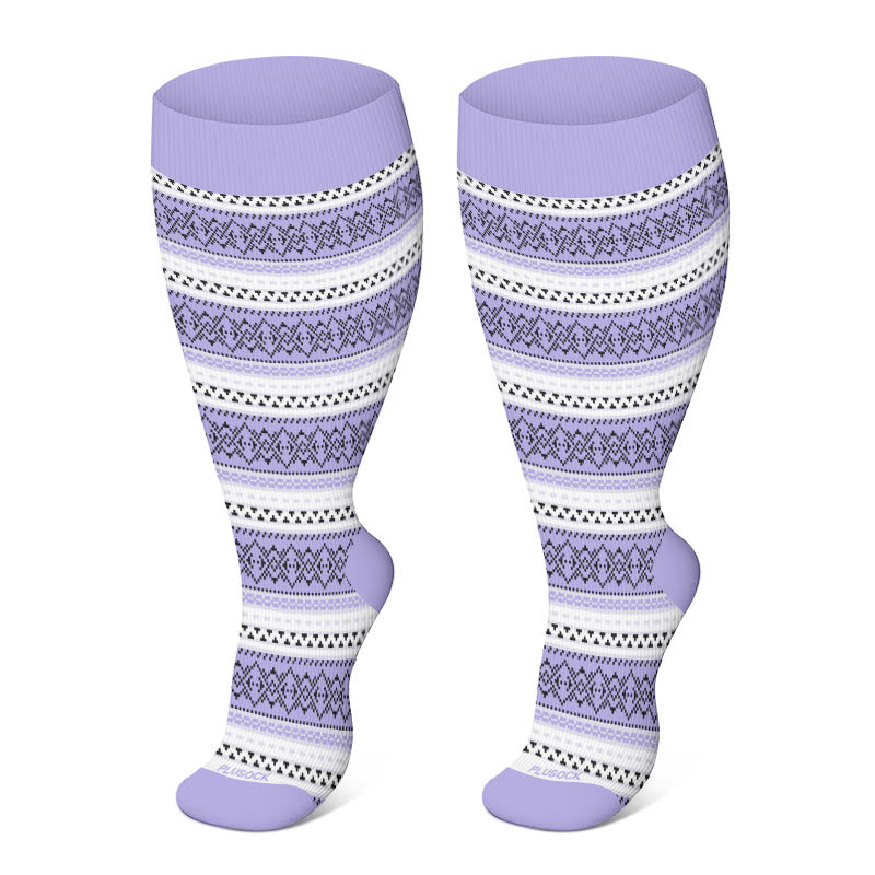 2XL-4XL Plus Size Harmonious Flowers Compression Socks - Purple - 4XL - image 4