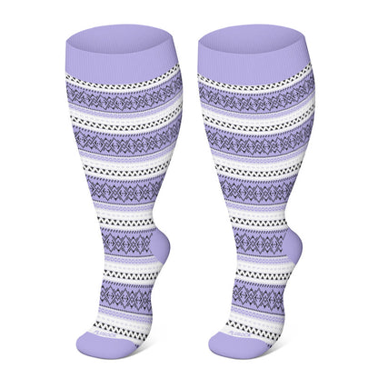 2XL-4XL Plus Size Harmonious Flowers Compression Socks - Purple - 4XL - image 4