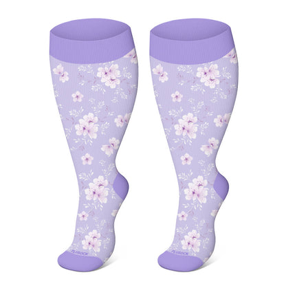 2XL-4XL Plus Size Harmonious Flowers Compression Socks - Dark Purple - 4XL - image 12