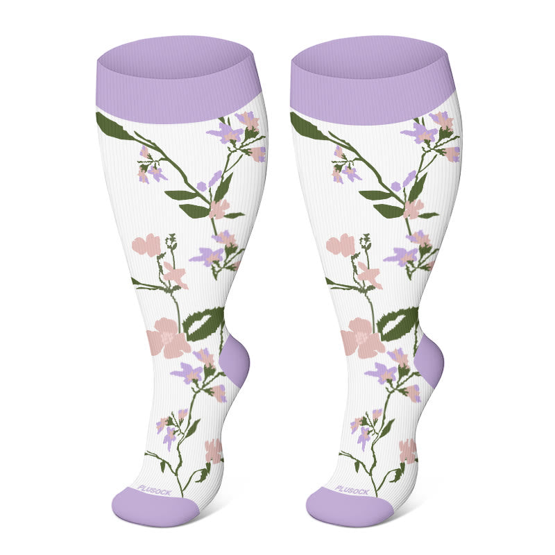 2XL-4XL Plus Size Harmonious Flowers Compression Socks - Light Purple - 4XL - image 5