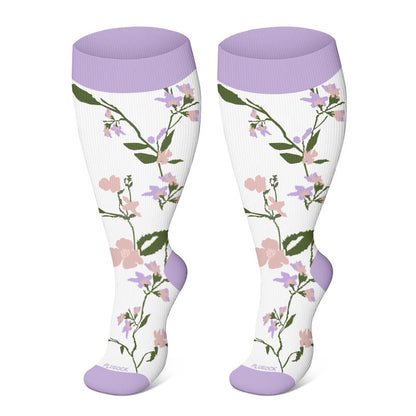 2XL-4XL Plus Size Harmonious Flowers Compression Socks - Light Purple - 4XL - image 5