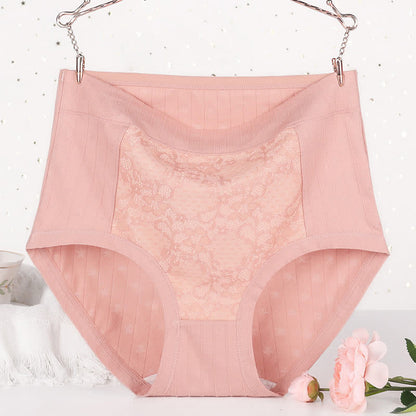Plus Size High Waist Cotton Lace Floral Brief(3 Packs)