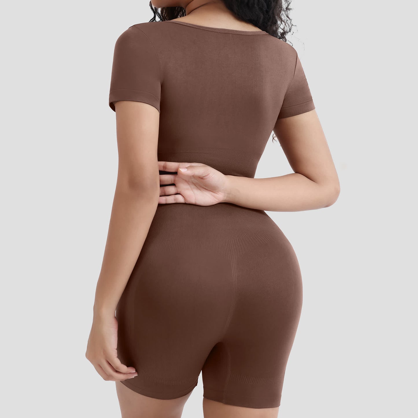 Solid Color Short Sleeve Shapewear Bodysuit