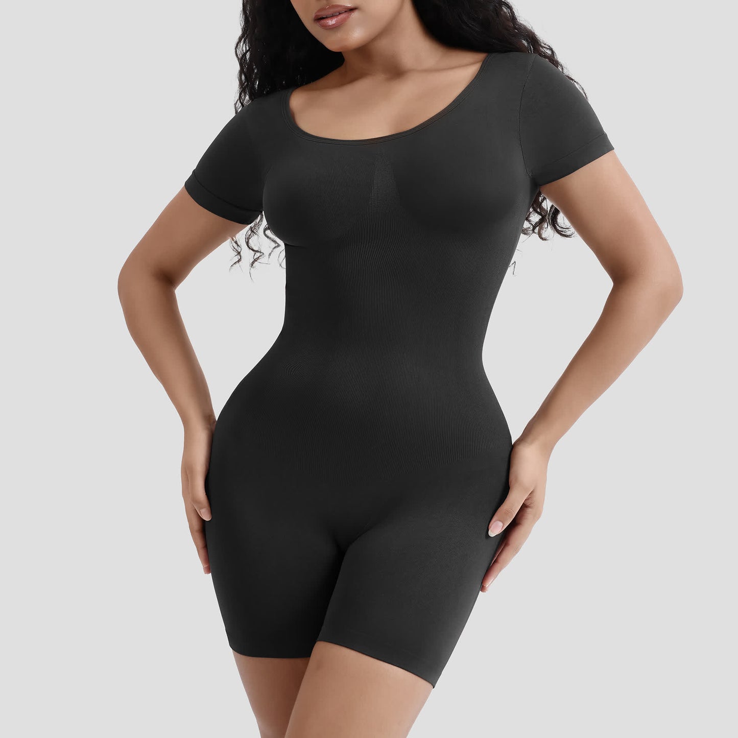 Solid Color Short Sleeve Shapewear Bodysuit